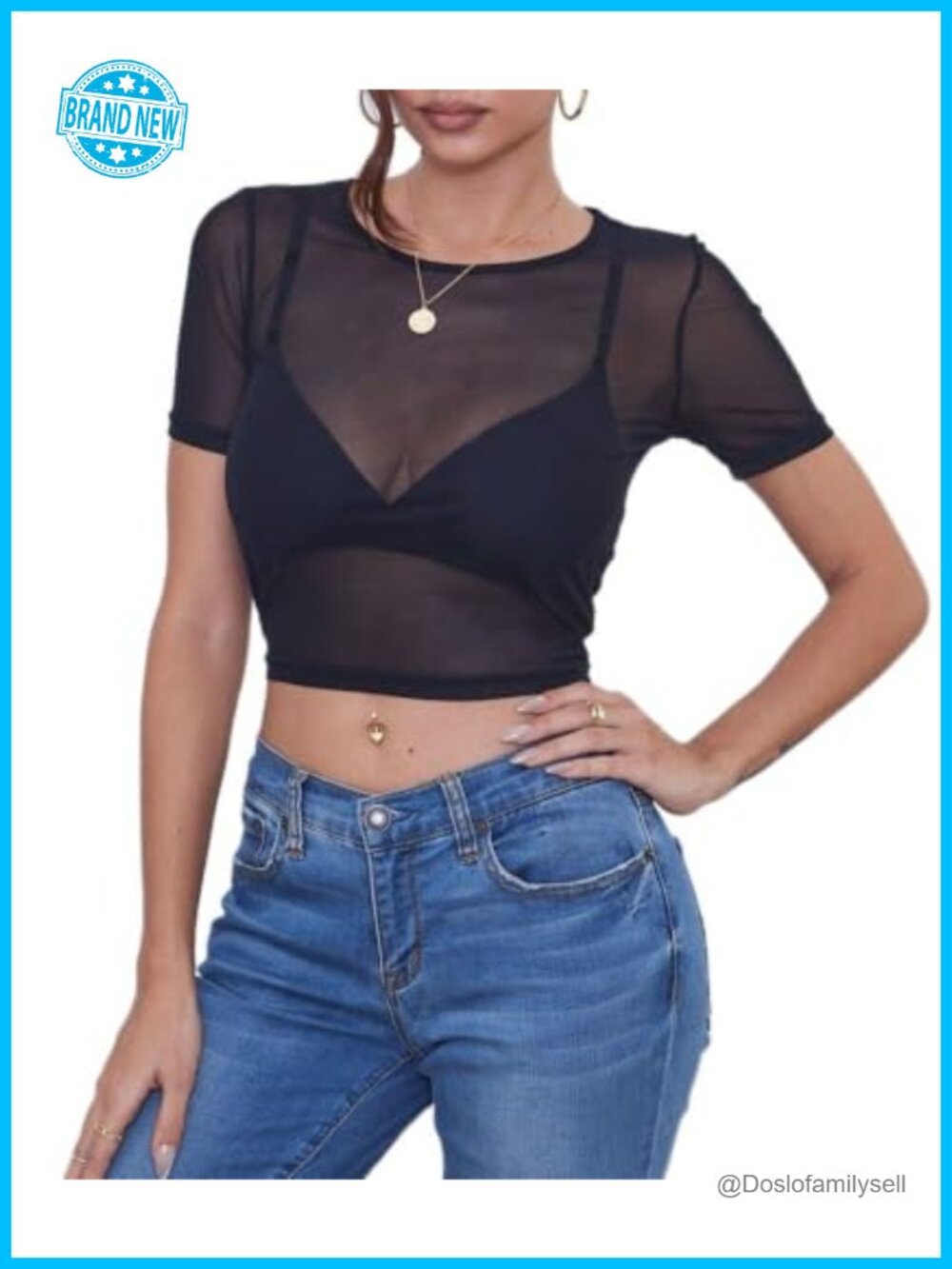 Women Sheer Mesh Crop Top Short Sleeve Crew Neck Y2K Clubwear